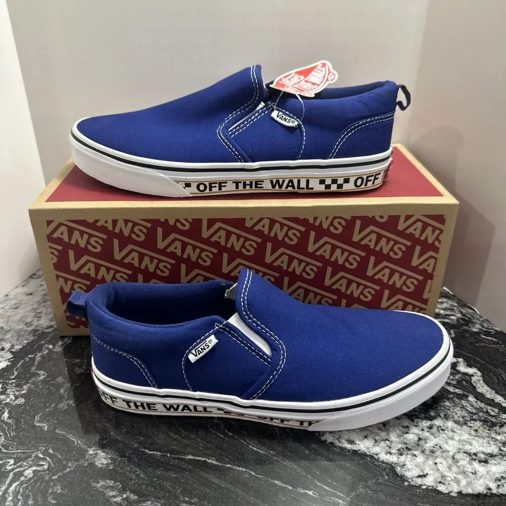 NEW Vans Asher OTW Sidewall Blue White Slip On Skate Shoes Size 5.5